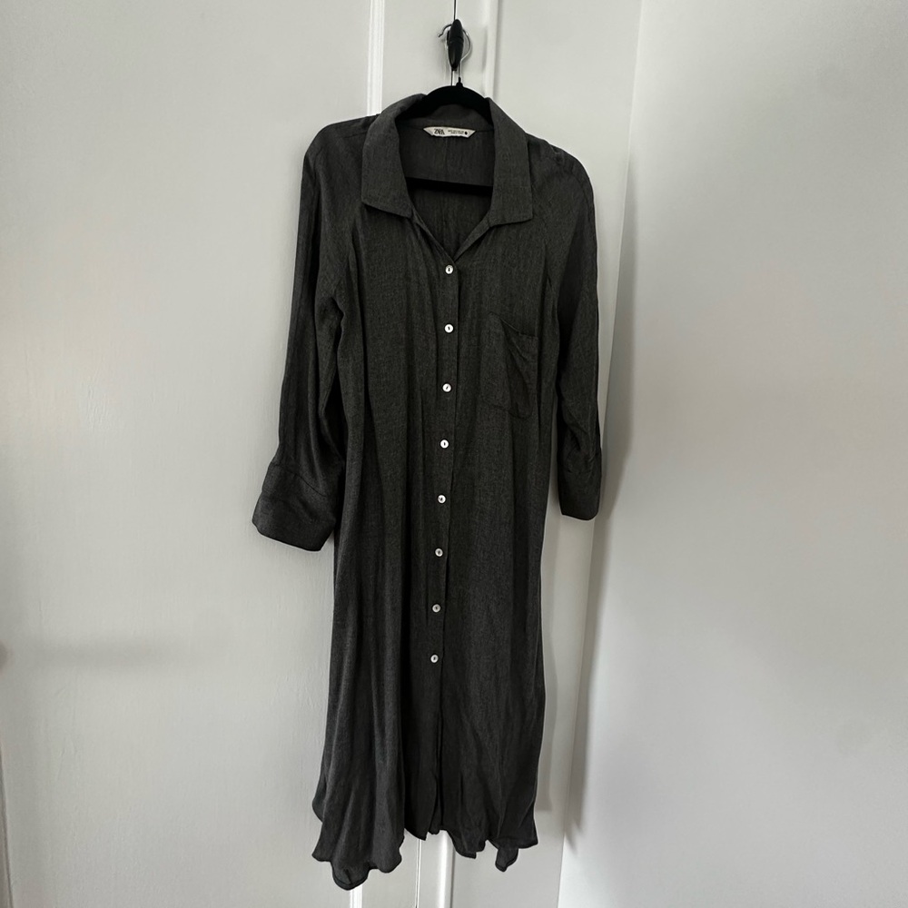 Zara Charcoal Gray Button Up Shirt Dress